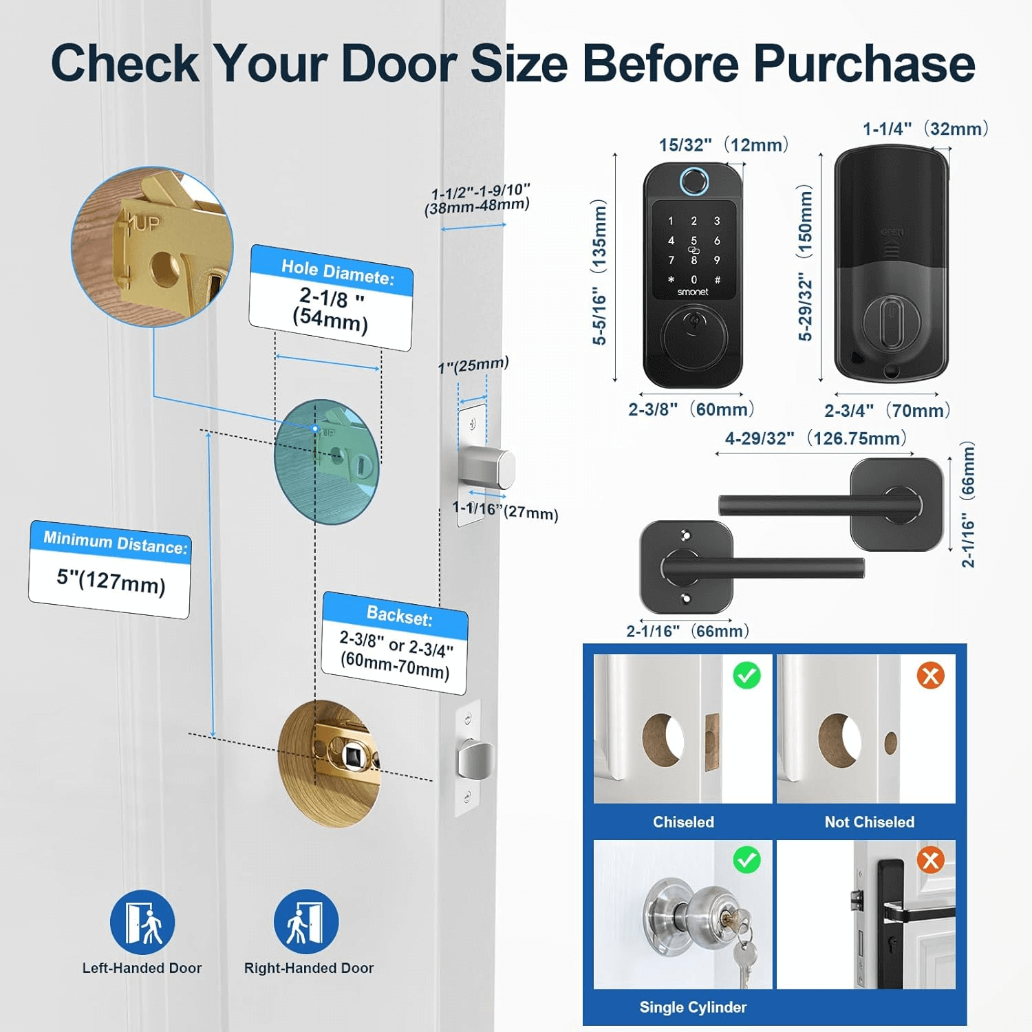 SMONET M6 Keyless Entry Door Lock Handleset