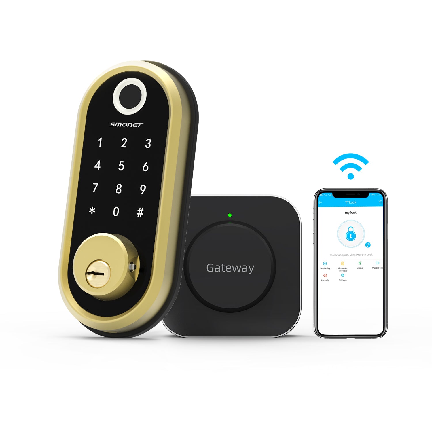 Smonet ZNS-Y001 Fingerprint Keyless Entry Door Lock & Wifi Gateway Gold main picture 2