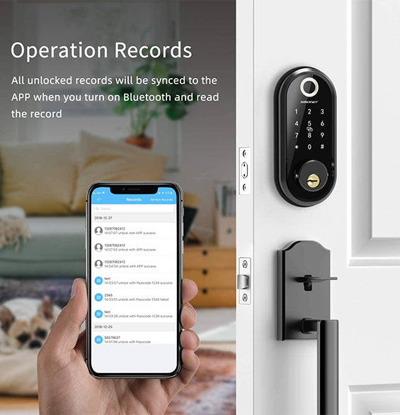 Smonet ZNS-Y001 Fingerprint Keyless Entry Door Lock & Wifi Gateway Black, APP operation record