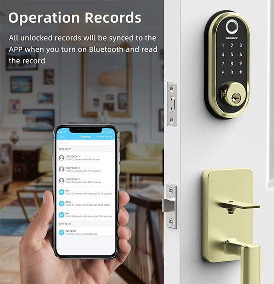 Smonet ZNS-Y001 Fingerprint Keyless Entry Door Lock & Wifi Gateway All unlocked records will be synced to the APP when you turn on Bluetooth and read the record