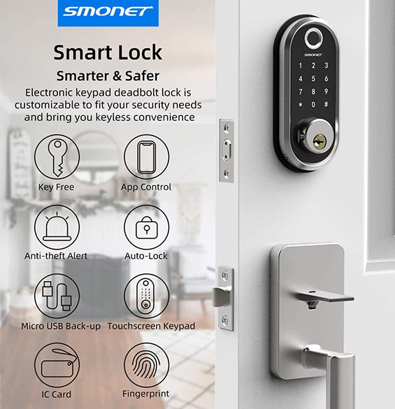 Smonet ZNS-Y001 Fingerprint Keyless Entry Door Lock & Wifi Gateway Function Silver