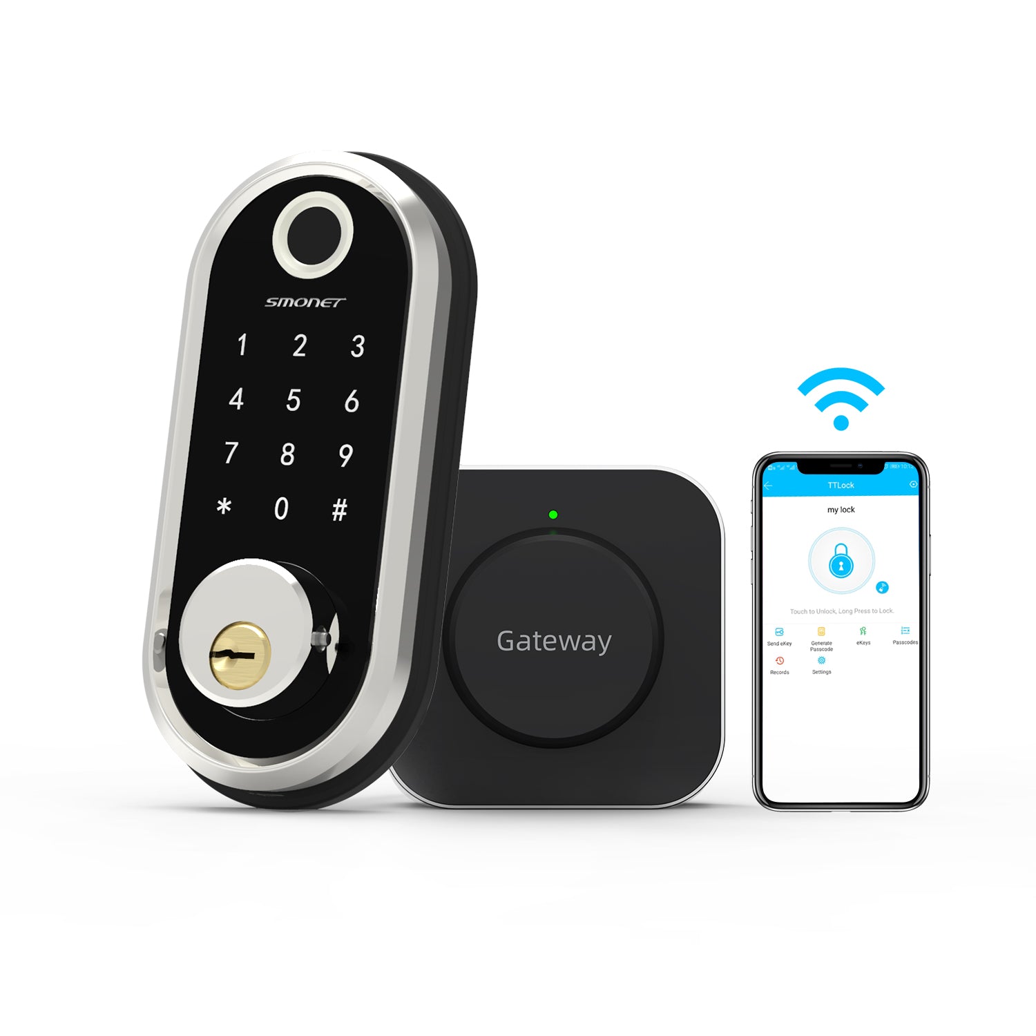 Smonet ZNS-Y001 Fingerprint Keyless Entry Door Lock & Wifi Gateway Silver Main Image