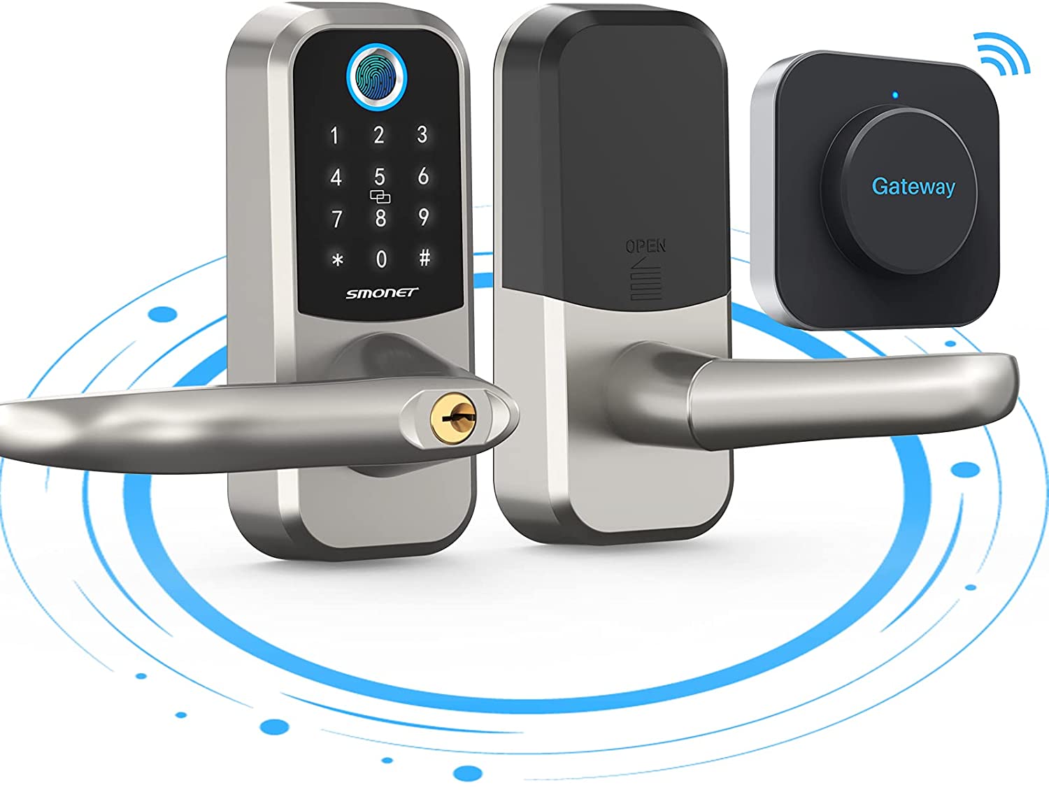 Smonet ZNS-H001 Keyless Smart Lock with Handle & Wifi Gateway, Silver Main Image