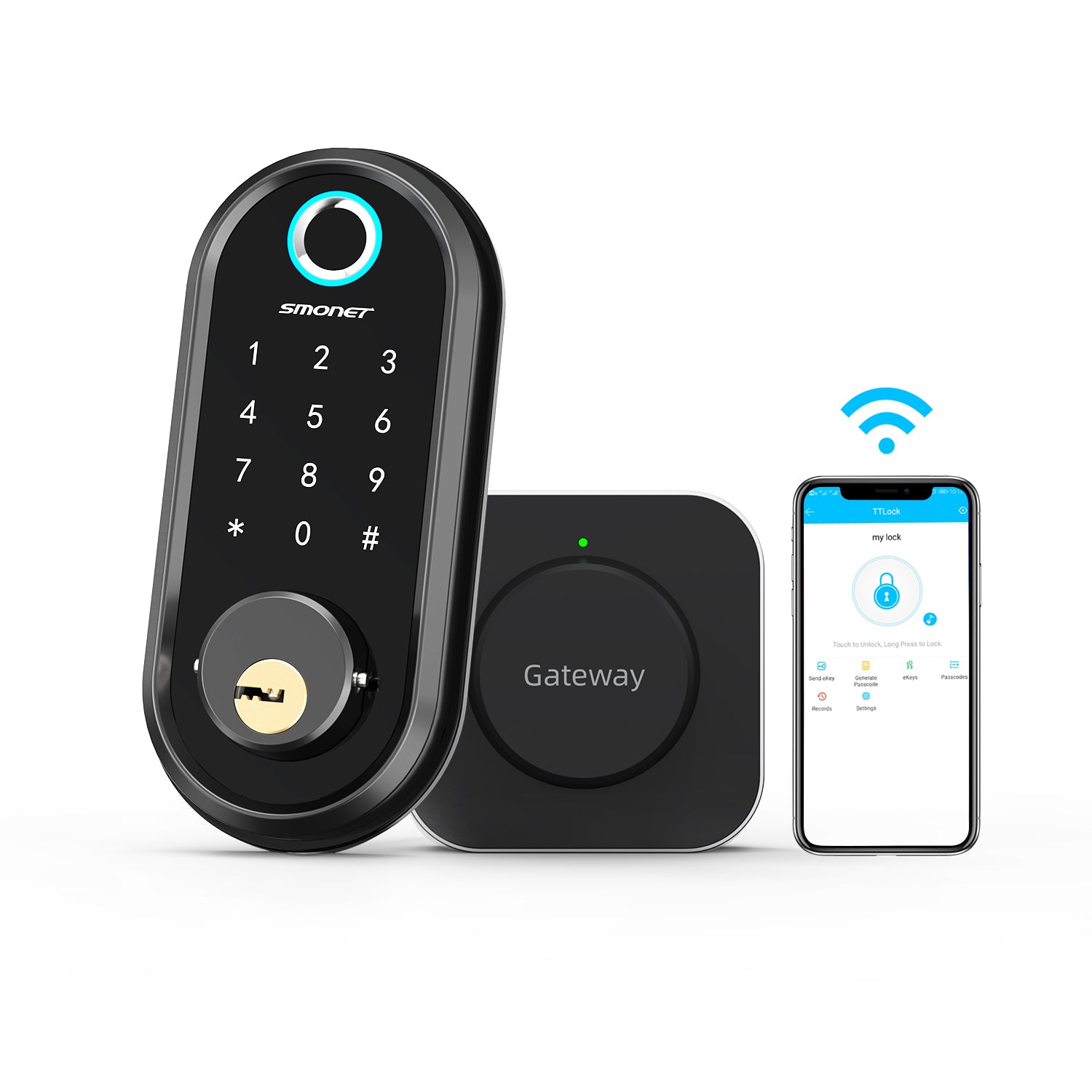 Smonet ZNS-Y001 Fingerprint Keyless Entry Door Lock & Wifi Gateway Black main picture