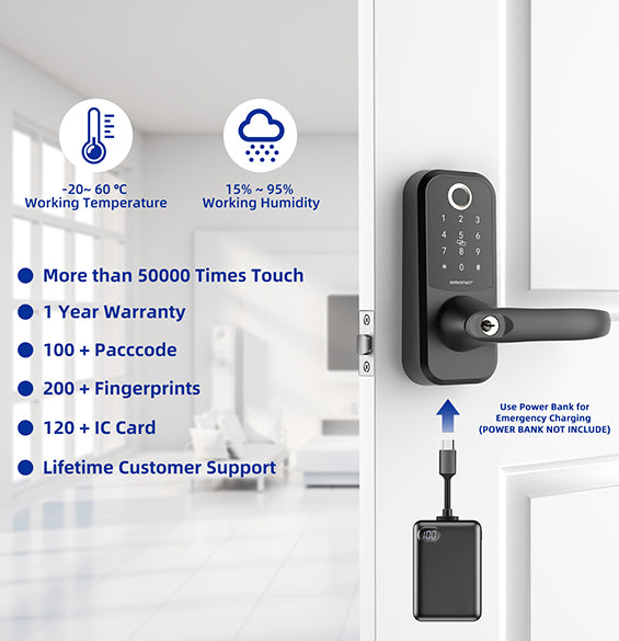 SMONET H1-BF Smart Lock With Handle Functions Black,