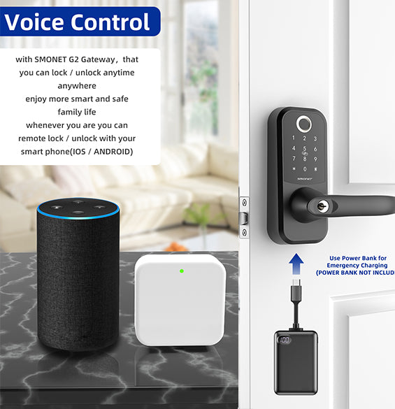 SMONET H1-BF Smart Lock With Handle, Voice control