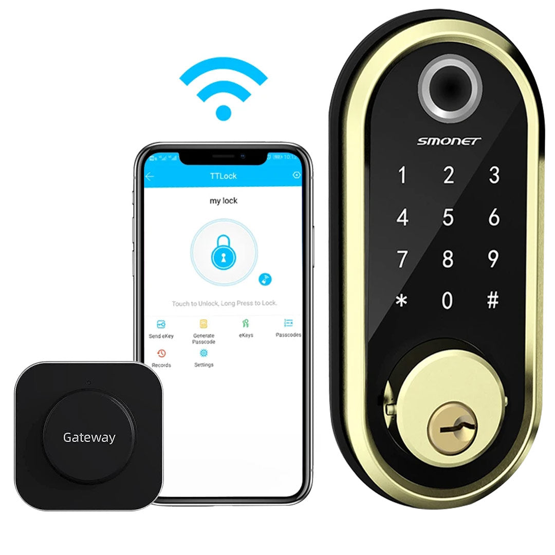 Smonet ZNS-Y001 Fingerprint Keyless Entry Door Lock & Wifi Gateway Gold main picture