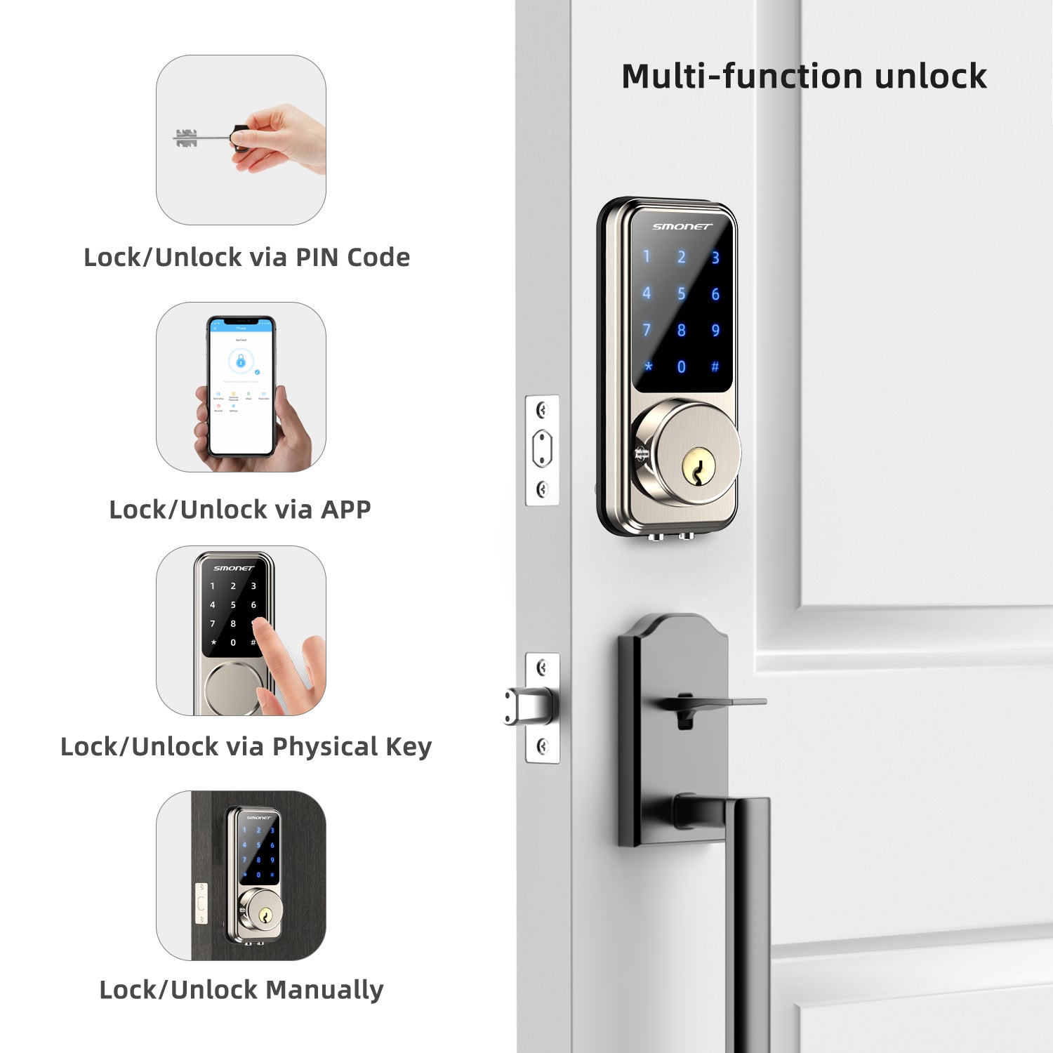 SMONET M1-B Smart Lock Silver Multi-function unlock